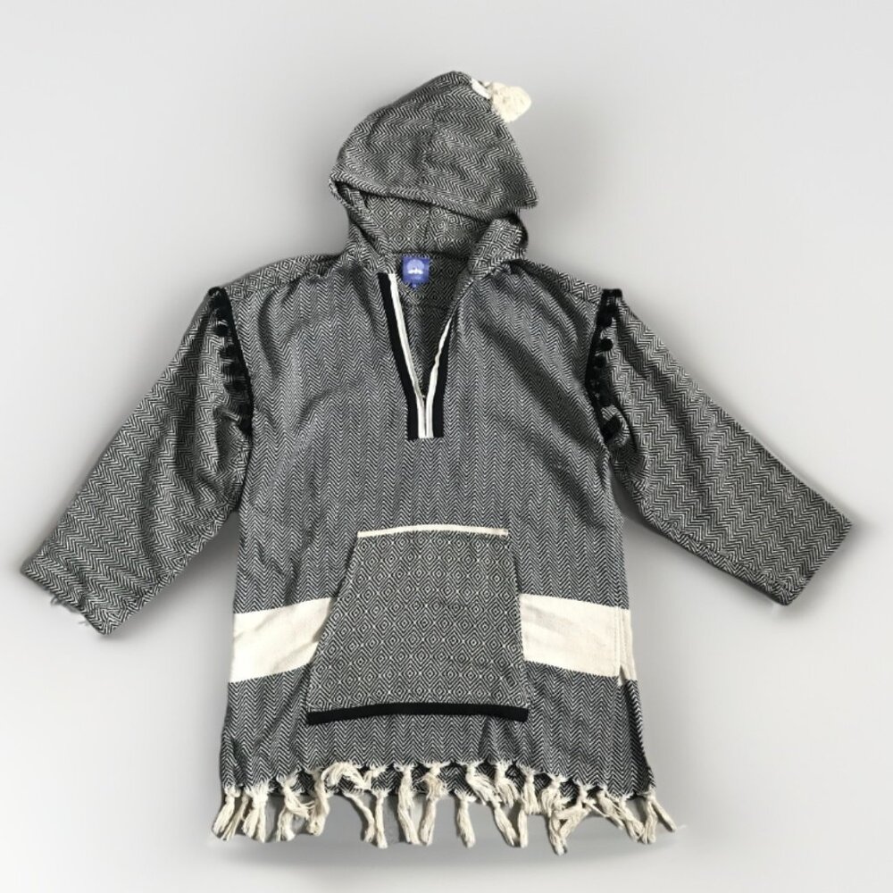 KOZA WOMENS KNIT PONCHO SWEATER  CHEVRON LONG SLEEVES SMALL